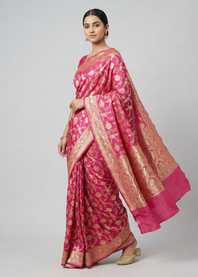 Pink Handloom Katan Pure Silk Saree With Blouse Piece