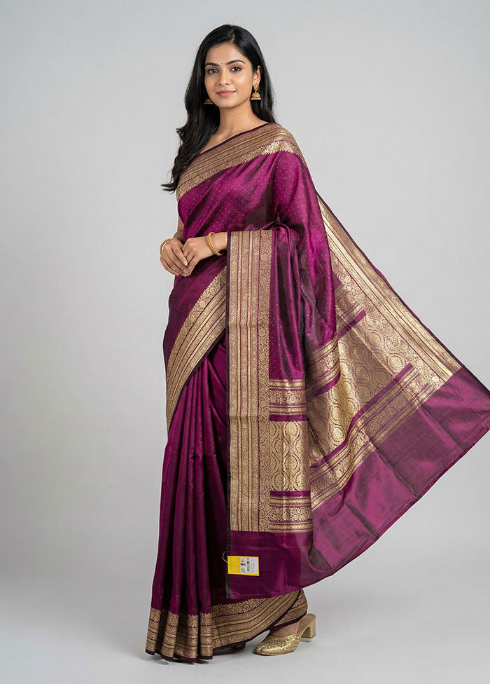 Purple Handloom Banarasi Pure Silk Saree With Blouse Piece