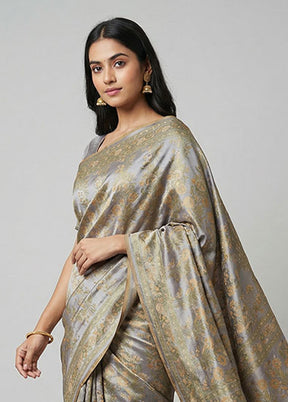 Cream Handloom Jamewar Pure Silk Saree With Blouse Piece