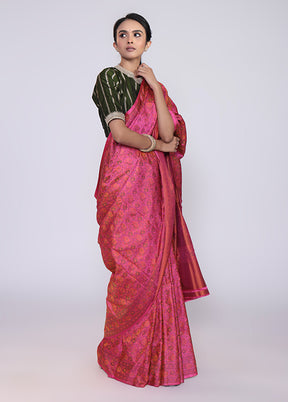 Pink Handloom Jamewar Pure Silk Saree With Blouse Piece