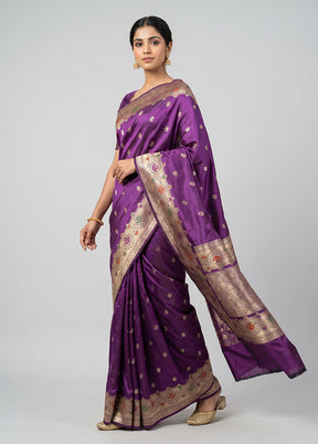Purple Handloom Katan Pure Silk Saree With Blouse Piece