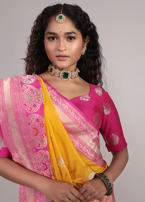 Yellow Handloom Katan Pure Silk Saree With Blouse Piece