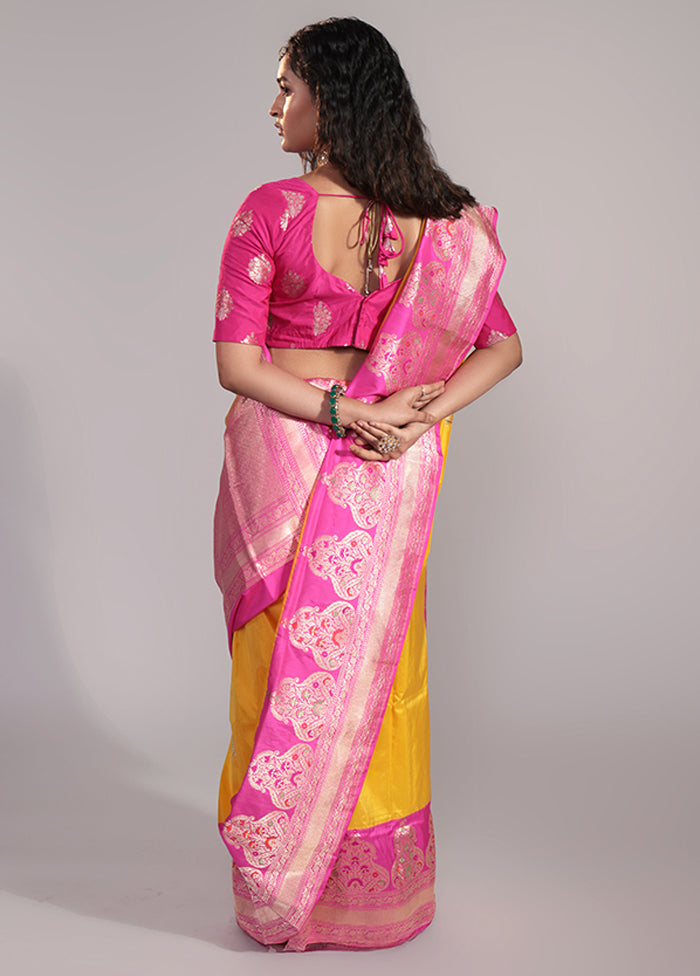 Yellow Handloom Katan Pure Silk Saree With Blouse Piece