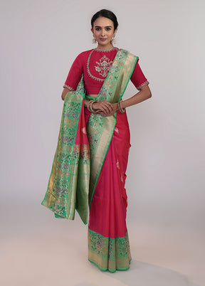 Pink Handloom Katan Pure Silk Saree With Blouse Piece