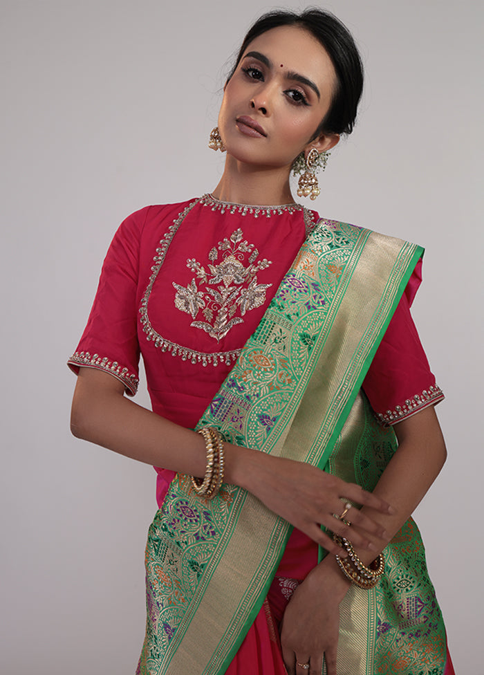 Pink Handloom Katan Pure Silk Saree With Blouse Piece