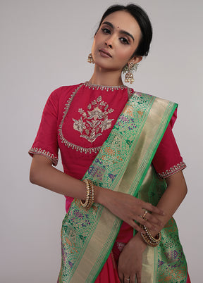 Pink Handloom Katan Pure Silk Saree With Blouse Piece