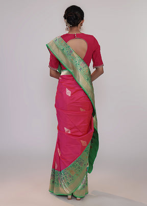 Pink Handloom Katan Pure Silk Saree With Blouse Piece