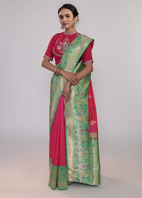 Pink Handloom Katan Pure Silk Saree With Blouse Piece