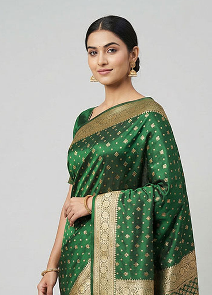 Green Banarasi Silk Saree With Blouse Piece