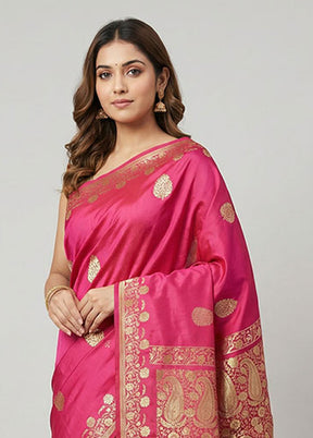 Purple Handloom Banarasi Pure Silk Saree With Blouse Piece