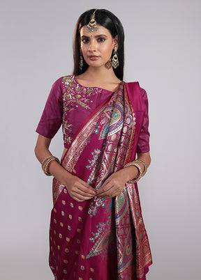 Purple Handloom Banarasi Pure Silk Saree With Blouse Piece