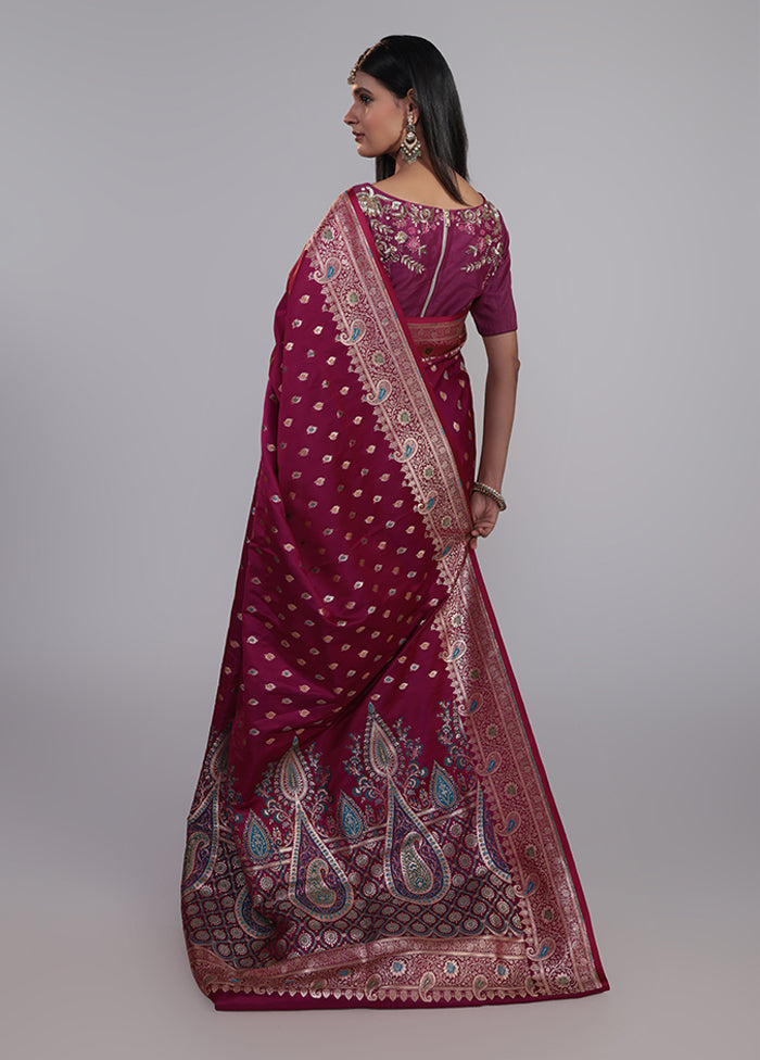 Purple Handloom Banarasi Pure Silk Saree With Blouse Piece