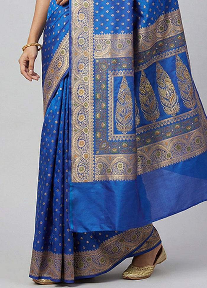 Blue Handloom Banarasi Pure Silk Saree With Blouse Piece