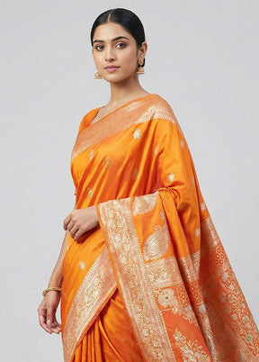 Yellow Handloom Banarasi Pure Silk Saree With Blouse Piece