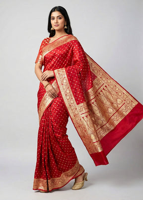 Pink Handloom Banarasi Pure Silk Saree With Blouse Piece