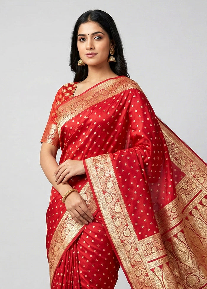 Pink Handloom Banarasi Pure Silk Saree With Blouse Piece