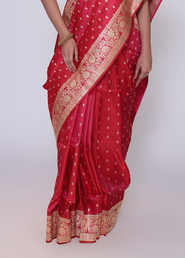 Red Handloom Banarasi Pure Silk Saree With Blouse Piece