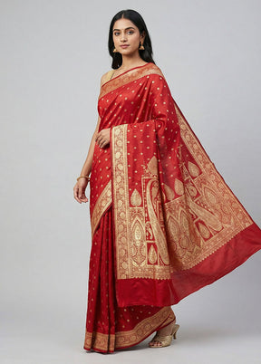 Maroon Banarasi Silk Saree With Blouse Piece