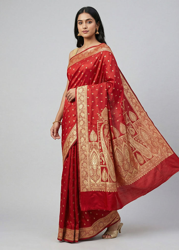 Maroon Banarasi Silk Saree With Blouse Piece