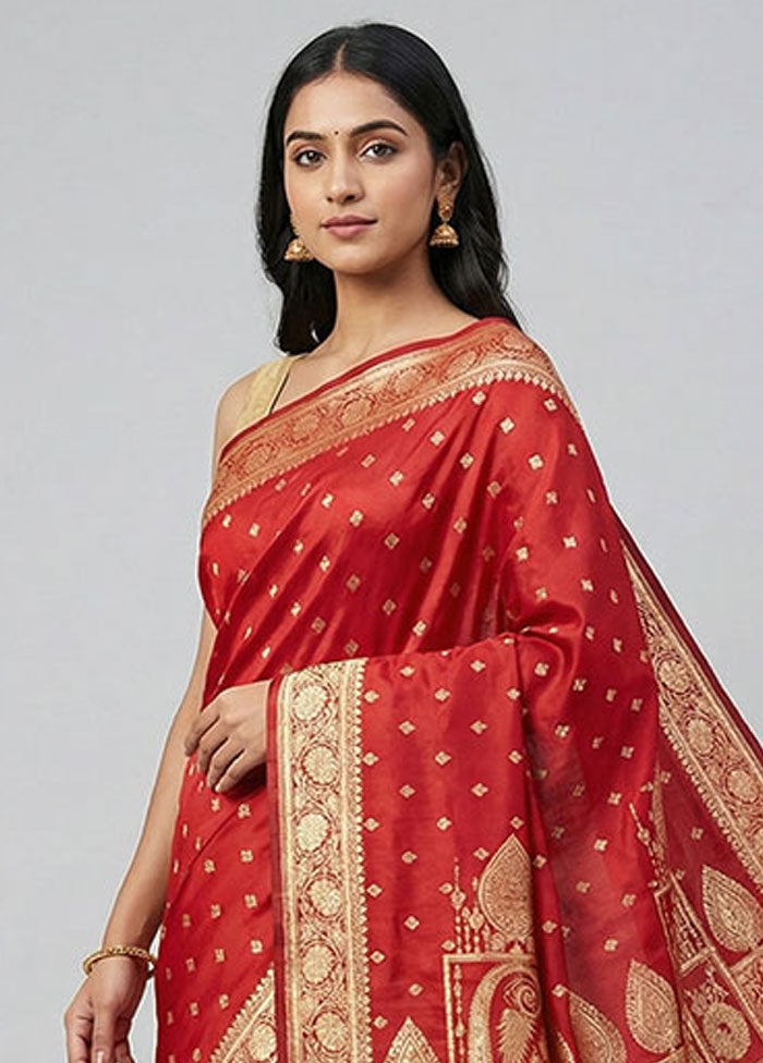 Maroon Banarasi Silk Saree With Blouse Piece