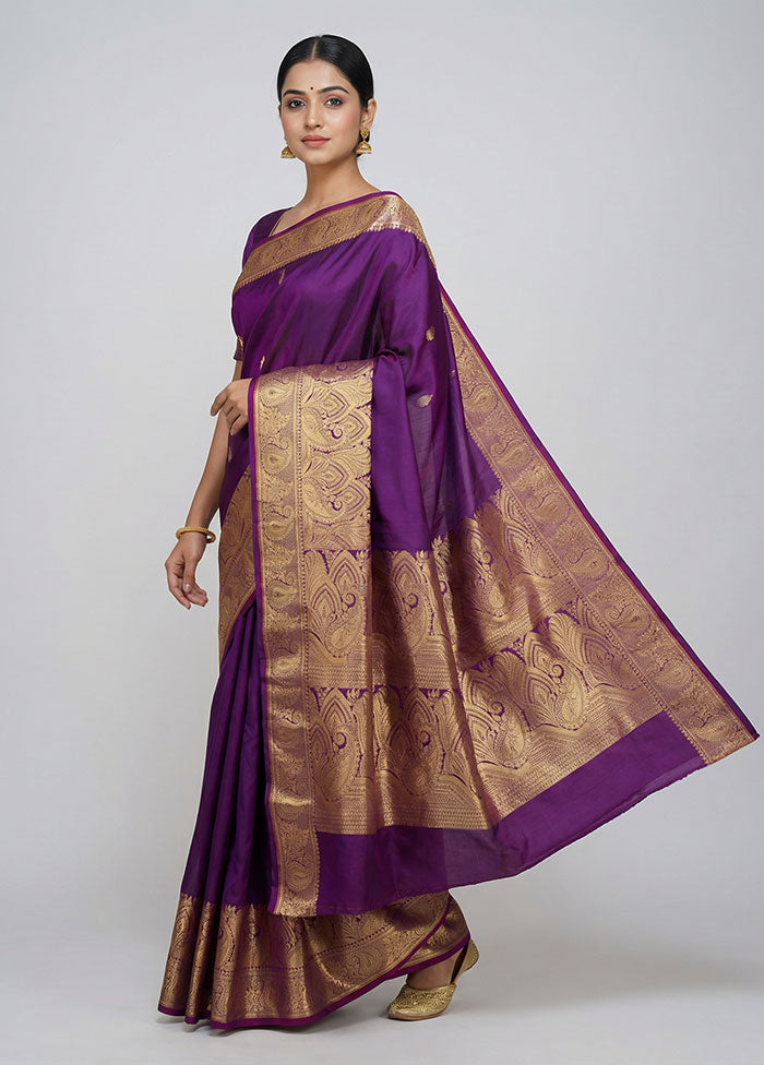 Purple Banarasi Silk Saree With Blouse Piece