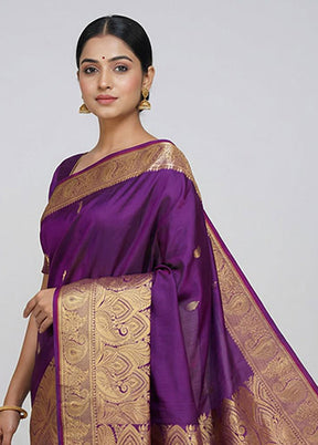 Purple Banarasi Silk Saree With Blouse Piece