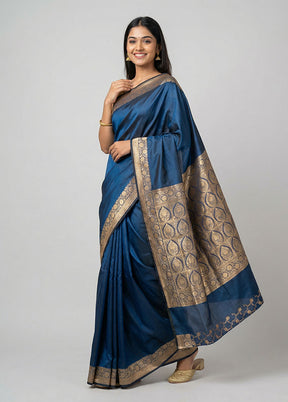 Blue Banarasi Silk Saree With Blouse Piece