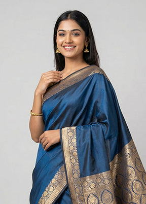 Blue Banarasi Silk Saree With Blouse Piece