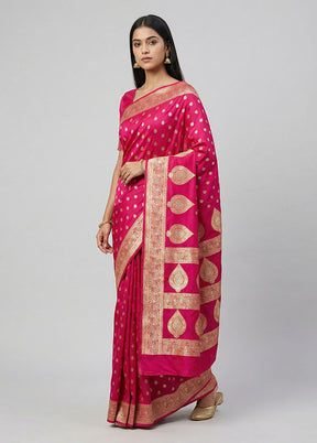Pink Banarasi Silk Saree With Blouse Piece