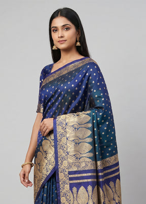Blue Handloom Banarasi Pure Silk Saree With Blouse Piece