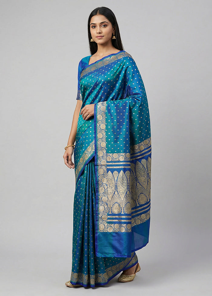 Blue Handloom Banarasi Pure Silk Saree With Blouse Piece