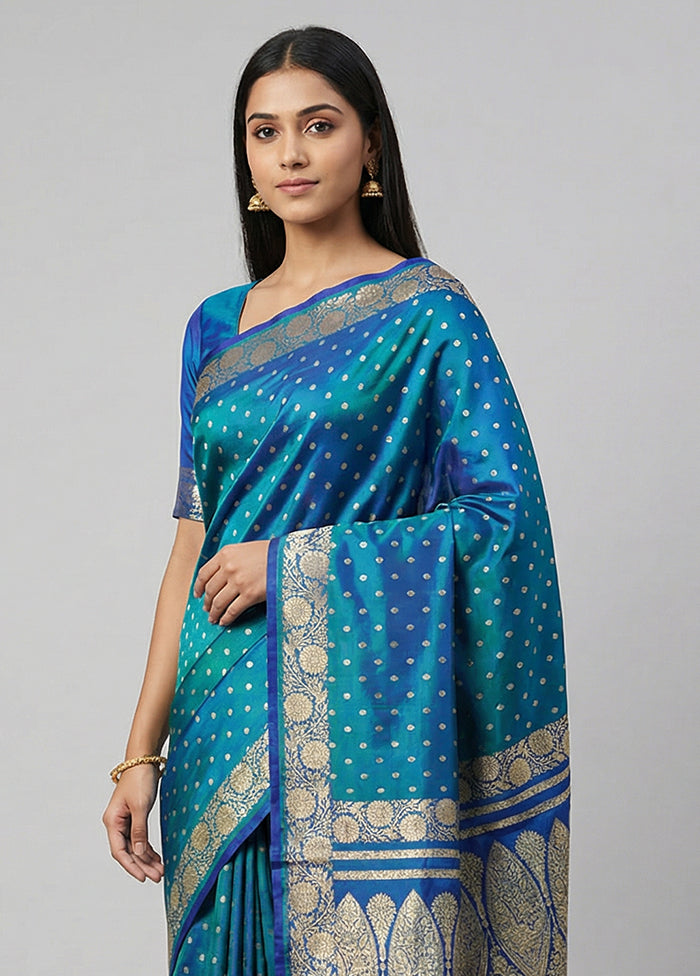Blue Handloom Banarasi Pure Silk Saree With Blouse Piece