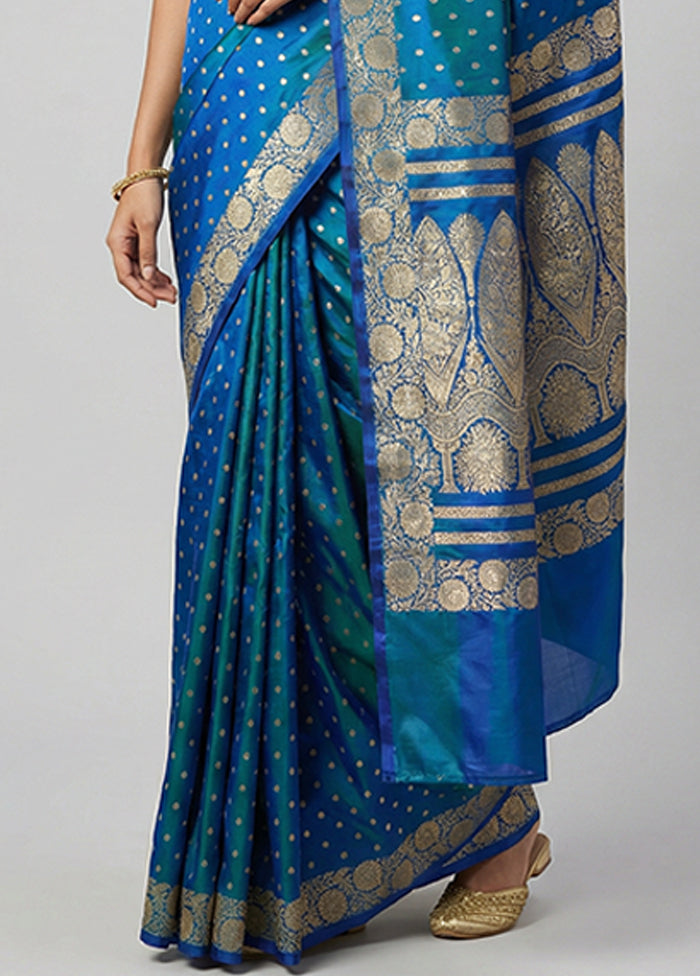 Blue Handloom Banarasi Pure Silk Saree With Blouse Piece