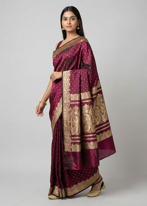 Maroon Handloom Banarasi Pure Silk Saree With Blouse Piece