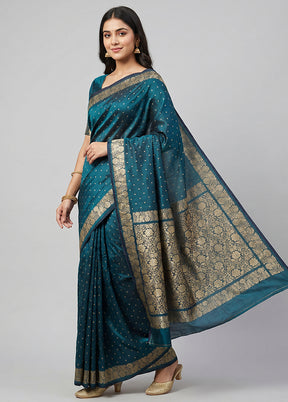 Blue Handloom Banarasi Pure Silk Saree With Blouse Piece