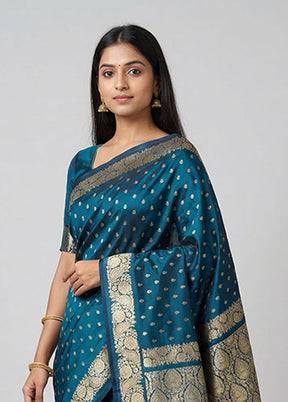 Blue Handloom Banarasi Pure Silk Saree With Blouse Piece
