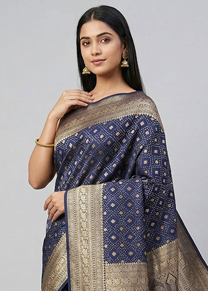 Blue Dupion Silk Saree With Blouse Piece