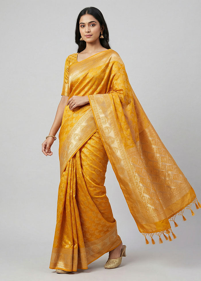 Yellow Dupion Silk Saree With Blouse Piece