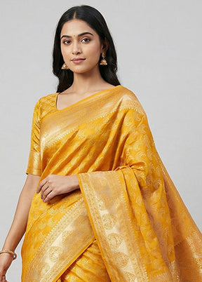 Yellow Dupion Silk Saree With Blouse Piece