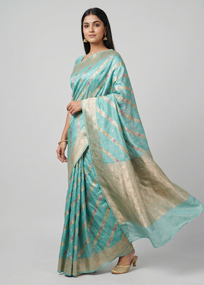 Blue Handloom Katan Pure Silk Saree With Blouse Piece