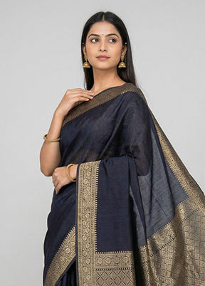 Black Dupion Silk Saree With Blouse Piece