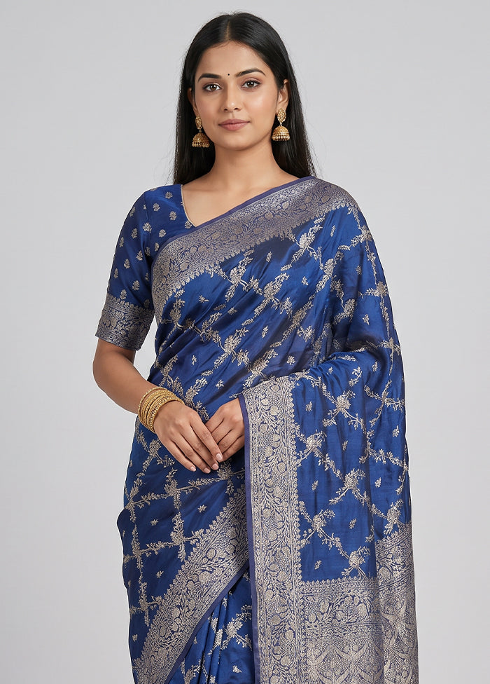 Blue Georgette Saree With Blouse Piece