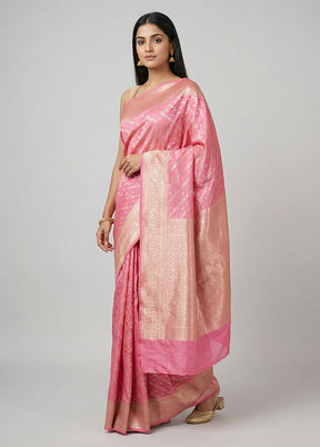 Pink Uppada Silk Saree With Blouse Piece