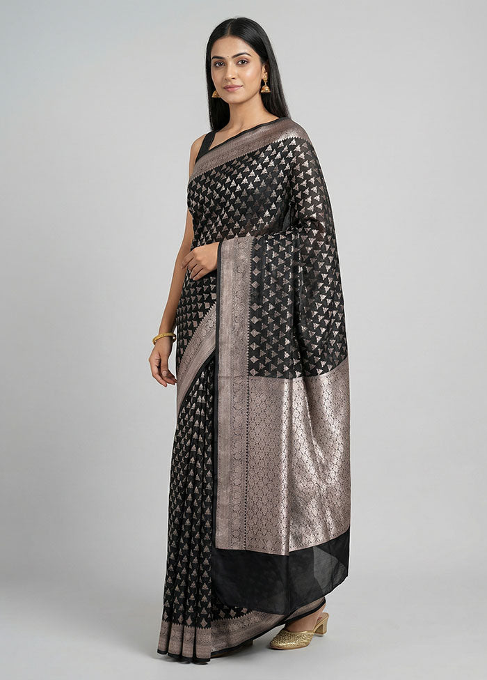 Black Uppada Silk Saree With Blouse Piece