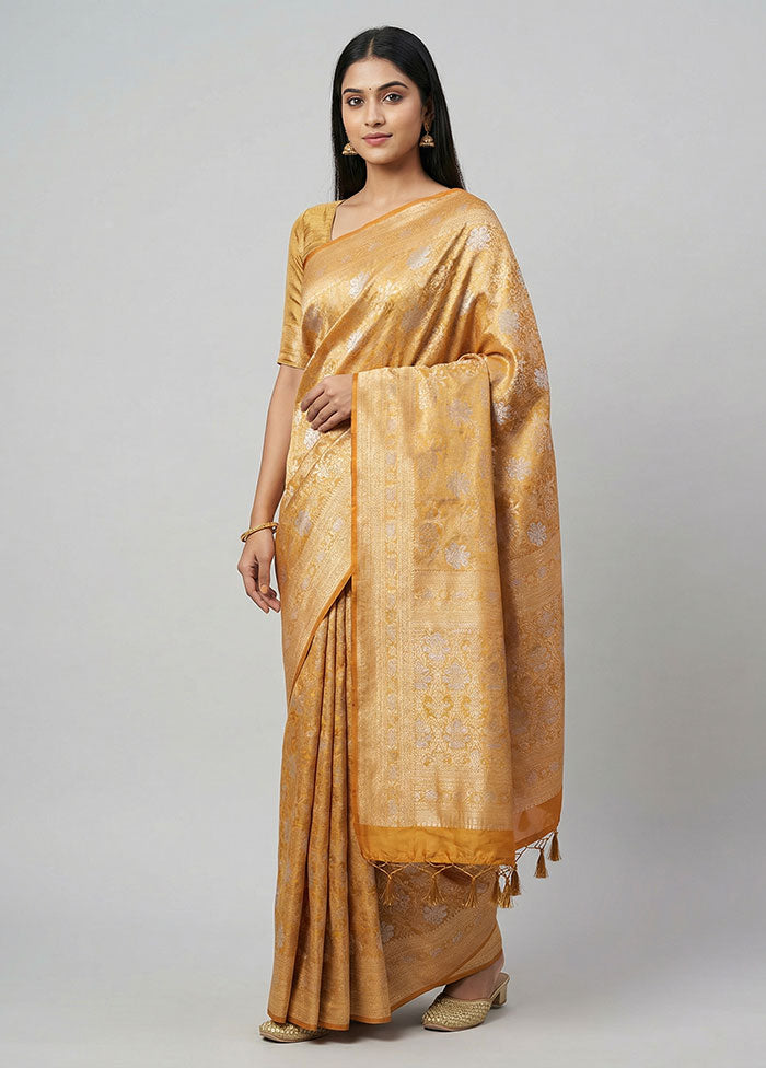 Yellow Dupion Silk Saree With Blouse Piece