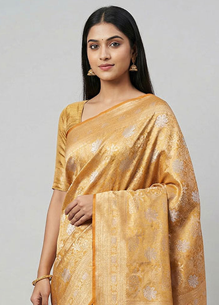 Yellow Dupion Silk Saree With Blouse Piece