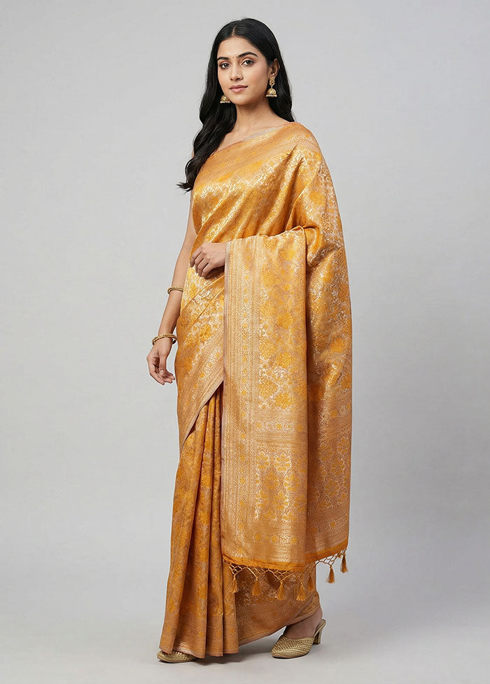 Yellow Dupion Silk Saree With Blouse Piece