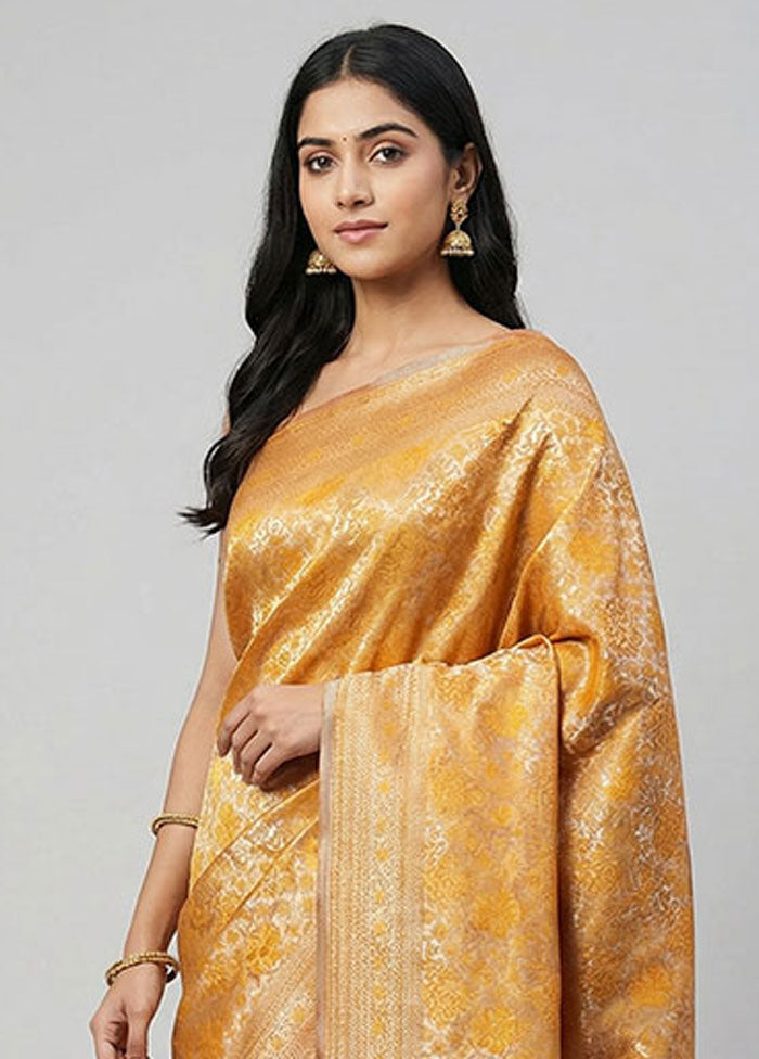 Yellow Dupion Silk Saree With Blouse Piece