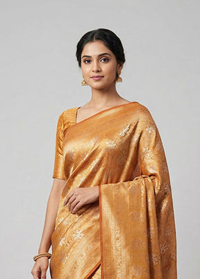 Yellow Dupion Silk Saree With Blouse Piece
