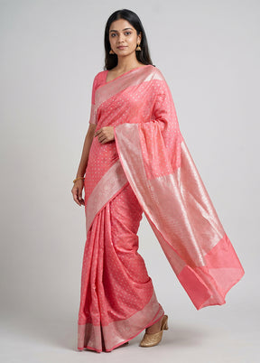 Pink Uppada Silk Saree With Blouse Piece